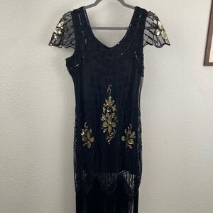 Beaded All Over Flapper Flutter Sleeve Costume Dress size Medium 100% Polyester